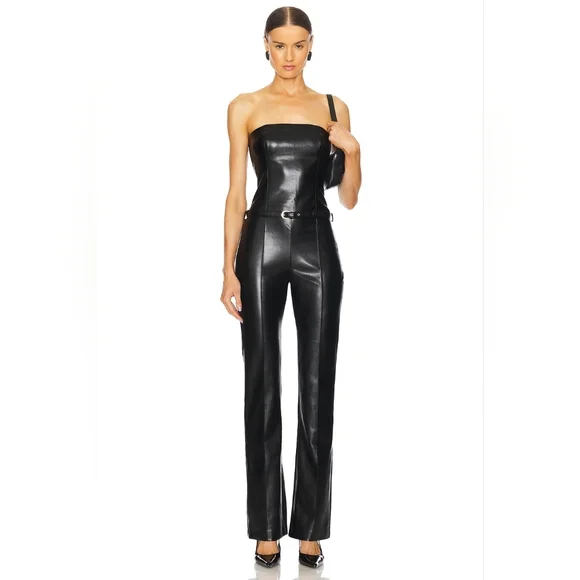 NEW Amanda Uprichard Black Uptown Amoret Faux Leather Jumpsuit | Sz XS - Picture 2 of 14